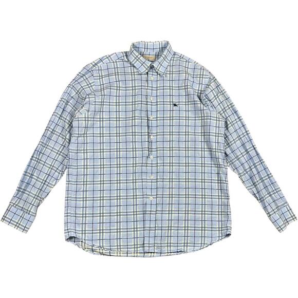 Burberry London Designer Blue Plaid Button Up Shirt - Picture 1 of 8